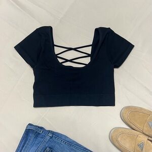Aerie Black Crisscross Back Crop Top
